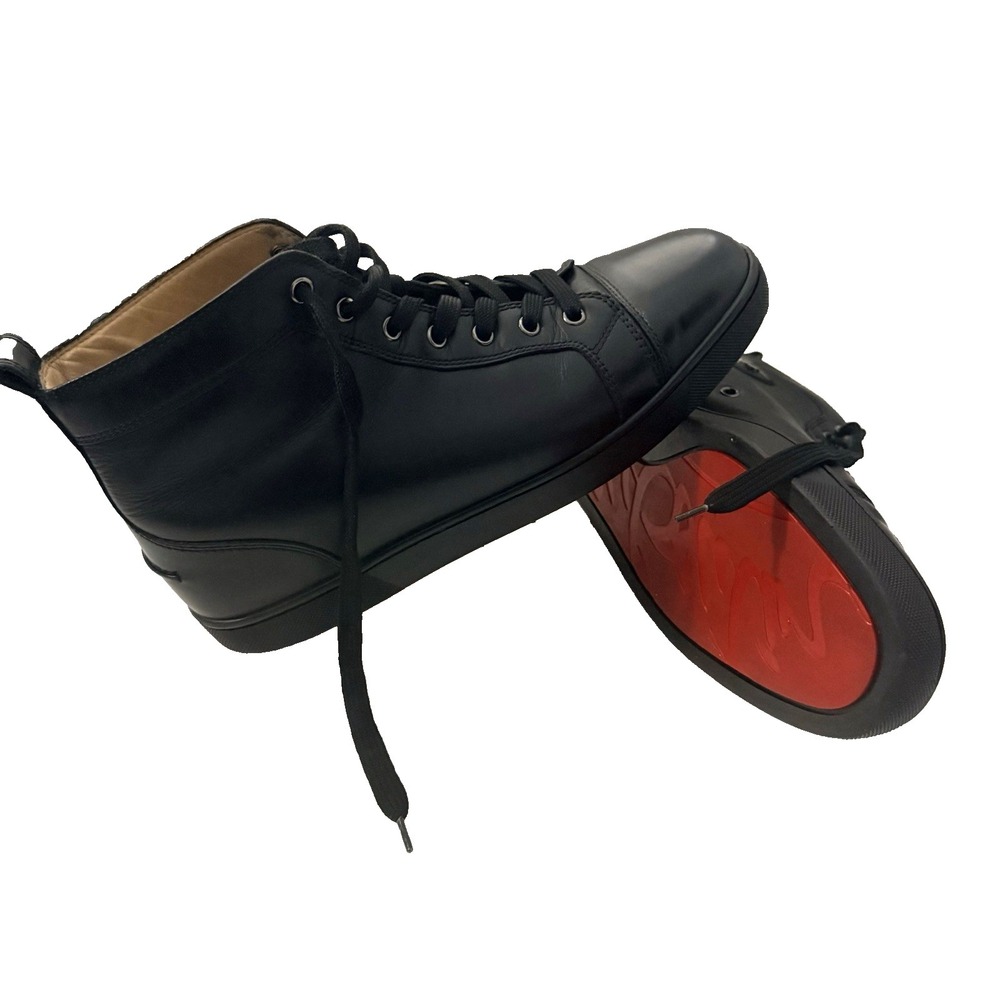 🔥 Christian Louboutin Men's Black Leather Louis High-Top Sneakers – Size US 10 - Picture 12 of 12